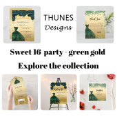 Sweet 16 smaragdgroene jurk bloemen gouden feest servet