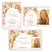 Ballon Arch Pink en Gold Sweet 16 Hartelijk dank Bedankjes Labels