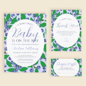 Sweet Blueberry Blue Baby shower Luierkrabbel Informatiekaartje