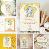 Cute Watercolor Yellow Elephant Baby Shower Ronde Sticker