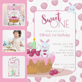 Sweet One Cherry Cake Bunny uitnodiging