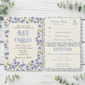 Sweet Pea Bloemen Blauw en Crème Save The Date (Personaliseer de collectie van deze zelfstandige maker.)