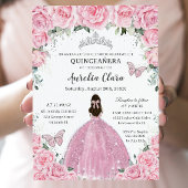 Quinceañera Roze Bloemen Zilver 15 Verjaardag Spaa Acryl Uitnodigingen