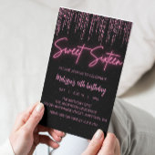 Roze Glitter en Zwart Sweet 16 Verjaardag Papieren Bordje