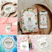 Elegante Waterverf Floral Sweet Sixteen Kaart