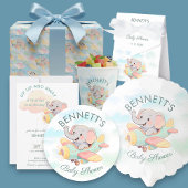 Watercolor Elephant Airplane Boy Invitation Kaart
