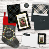 Goud & Donkergroen Tartan Plaid Vrolijk Kerstfeest Ronde Sticker