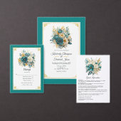 Blauwgroen en gouden Floral Wedding Programma (Personaliseer de collectie van deze zelfstandige maker.)