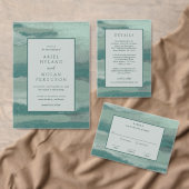 Blauwgroen abstracte kust chique moderne bruiloft kaart (Personaliseer de collectie van deze zelfstandige maker.)