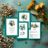 Transparante Blauwgroen en gouden bloemenbruiloft Acryl Uitnodigingen