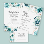 Blauwgroen en gebroken wit Wildflower Baby shower  Etiket