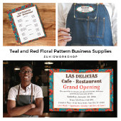 Blauwgroen en rood bloemmotief badmat