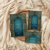 Teal Archway Islamic Wedding Bedankkaart