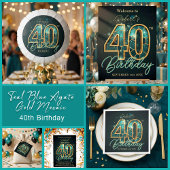 Teal Blue Agate Gold Mosaic 40th Birthday Party Vierkante Sticker