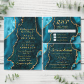 Teal Blue and Gold Agate Wedding Program Programmakaart (Personaliseer de collectie van deze zelfstandige maker.)