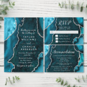 Teal Blue and Silver Agate Wedding Program Handwaaier (Personaliseer de collectie van deze zelfstandige maker.)