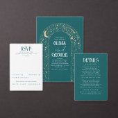 Celestial Night Sky Stars Blauwgroen en Goud Satijnen Lint (Personaliseer de collectie van deze zelfstandige maker.)