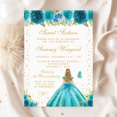 Blauwgroen Bloemen Blond Haar Meisje Verjaardagsfe Bedankkaart