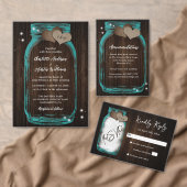 Rustic Blauwgroen Mason Jar Wedding Invitations Kaart (Personaliseer de collectie van deze zelfstandige maker.)