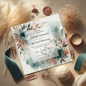 Teal Petals in Bronze Bloom Wedding Kaart