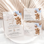 Teddy Bear, Blauwe Balloons, Dappere Raffle Informatiekaartje