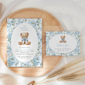 Teddybeer, Blauwe Strik, Blauwe Bloemen, Eerste Ve Vierkante Sticker