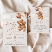 Teddybeer, bruine ballonnen, eerste verjaardag all in one uitnodiging