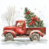 Teddybeer Oude Rode Vrachtwagen Vintage Kerstmis Etiket