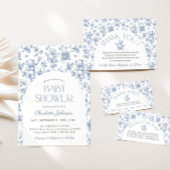 Teddy Bear Blue Toile Baby shower Dank u kaart