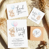 Sweet Teddy Bear Modern Script-Baby shower Bedankkaart