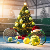 Tennis met kerstman op het veld feestdagenkaart