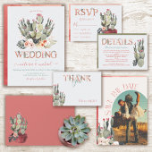 Terracotta & Khaki Cactus Wedding All In One Uitnodiging