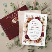 Terracotta Burgundy Mauve Floral Geometric Wedding All In One Uitnodiging (Personaliseer deze collectie van deze onafhankelijke maker. Test)
