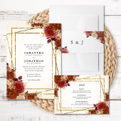 Elegante Terracotta Rozen Floral Monogram Bruiloft Uitnodigingen Wikkel