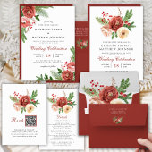 Terracotta Bloemendennenbladeren Winter bruiloft Q Kaart