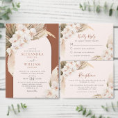 Pampas Grass Terracotta Tropical Orchids Wedding All In One Uitnodiging (Personaliseer de collectie van deze zelfstandige maker.)
