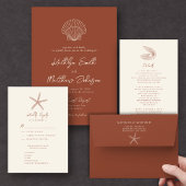 Terracotta Seashell Strand Bestemming Bruiloft RSVP Kaartje