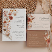Boho Terracotta Dahlia Wildflower Elegante bruilof Save The Date