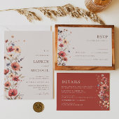 Boho Bloemen Terracotta Oranje Trouw Uitnodiging