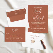 Elegante Terracotta Script Fall Wedding RSVP-kaart Kaart