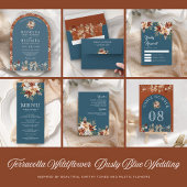 Terracotta Floral Wildflower Dusty Blue Wedding Informatiekaartje