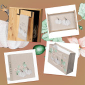 Witte pompoen, bladeren en bloemen Waterverf kunst Theedoek