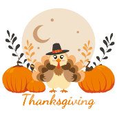 Thanksgiving Schattigee Turkije Pompoen Maan Feestdagenkaart