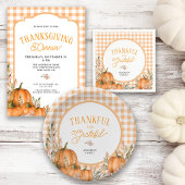 Gingham Herfstpompoenen Thanksgiving Potluck Feestdagenkaart