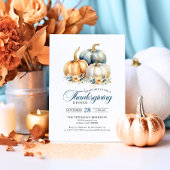 Happy Thanksgiving Goud Sinaasappel Blauwe Pompoen Briefkaart