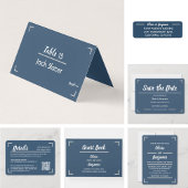 Eenvoudig blauw handgeschreven script bruiloft RSVP kaartje