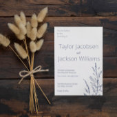 Minimalistisch blauw en wit bruiloft kaart