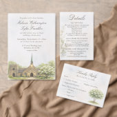 Watercolor Stone Chapel Fall Wedding Invitation Folie Uitnodiging (Personaliseer de collectie van deze zelfstandige maker.)