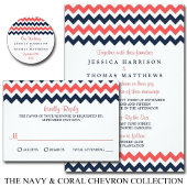 De moderne Chevron Wedding Collectie marine en kor Acryl Uitnodigingen