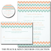 De moderne Chevron Wedding Collectie Peach & Mint RSVP Kaartje